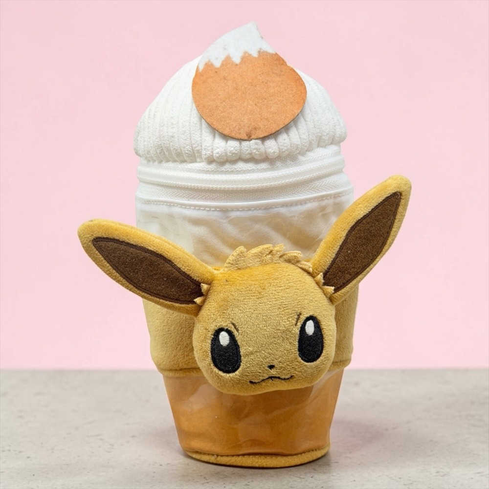 Pokemon Center Eevee Frappe Pouch Unisex OS Tan White Plush Wristlet Bag